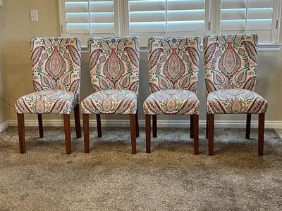 Set of 4 Paisley Upholstered Dining Chairs with Wood Legs