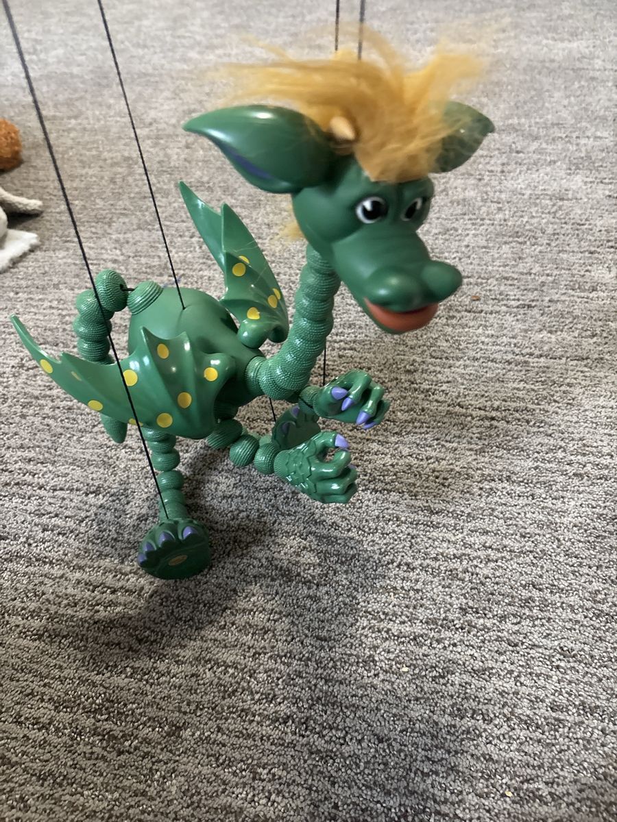 Toys by artist  bozart- Green Dragon Marionette Puppet Toy with Yellow Hair