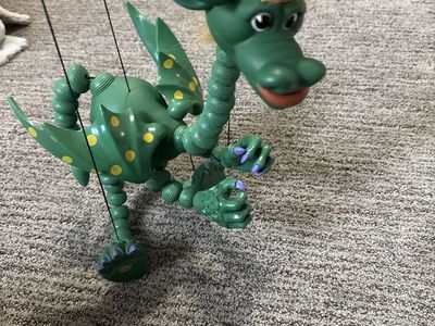 Toys by artist bozart- Green Dragon Marionette Puppet Toy with Yellow Hair
