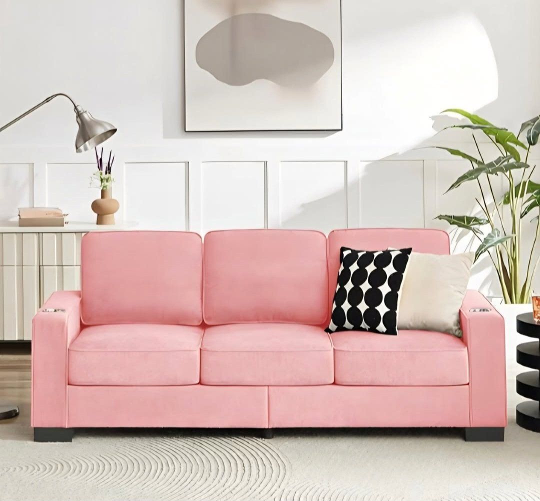 PVWIIK 83.86" Corduroy Fabric Sofa,Loveseat Modern Compressed Couch,3-Seater Futon Sofa, Furniture for Apartment,Living Room,Bed