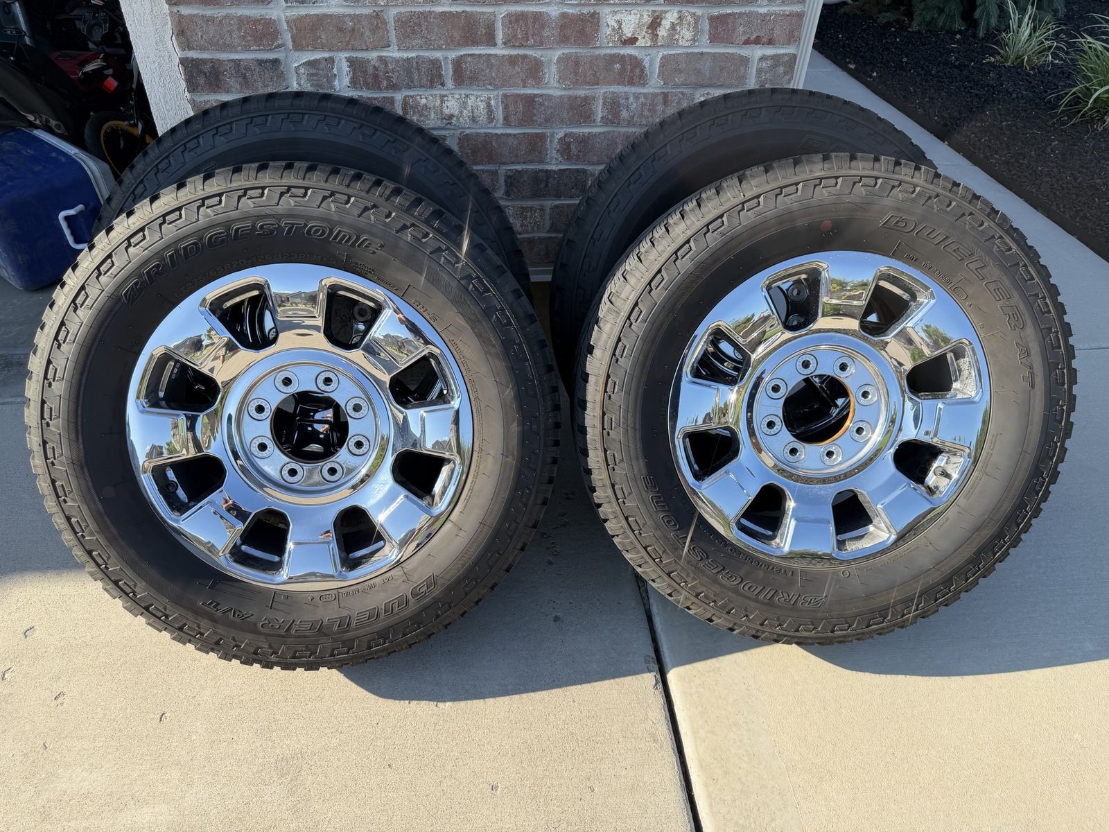 2026 Ford F350 chrome wheels and tires.