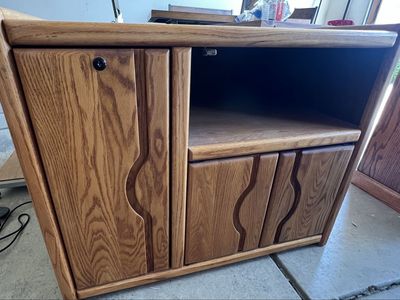 Oak Wood Media Cabinet with Storage - 2 Drawers, 1 Shelf, Lockable Door - 29" Tall