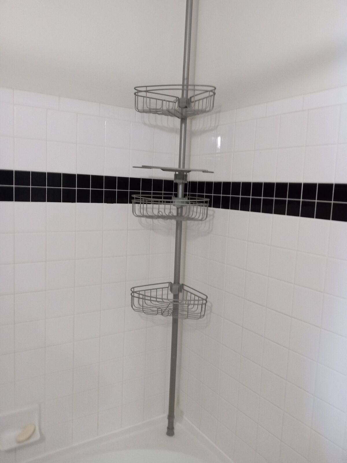 Shower caddy corner tension pole nickel colored