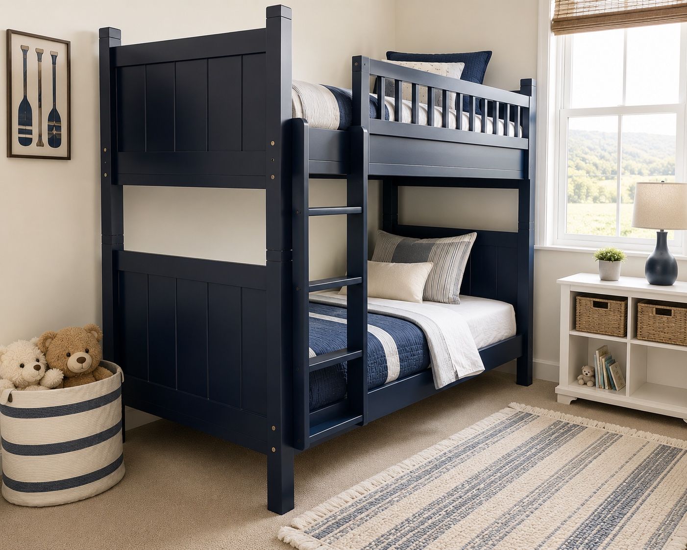 Pottery Barn Navy Bunk Bed – Complete Setup – $925