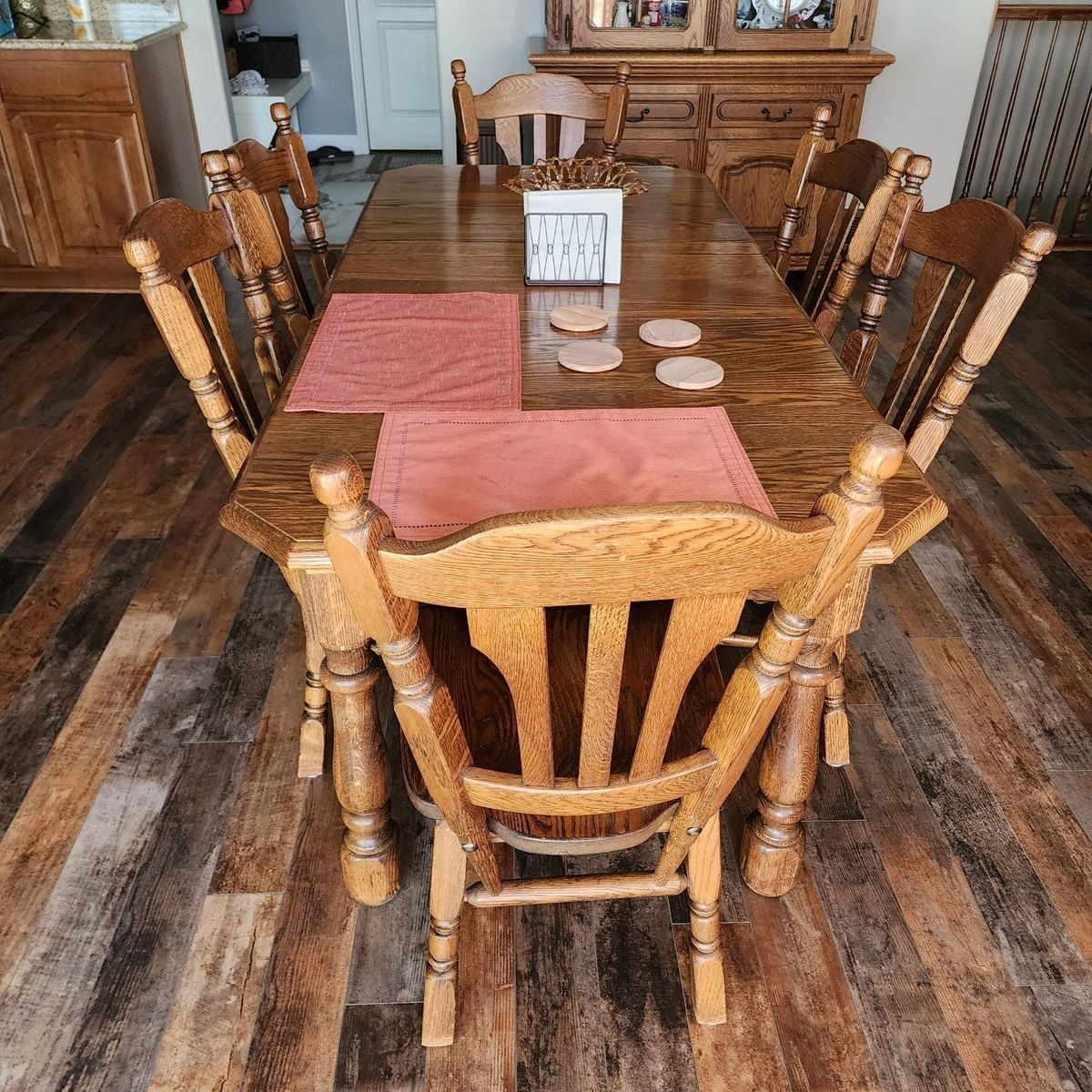 Solid Wood Dining Table with 6 Chairs and extensions - solid Oak