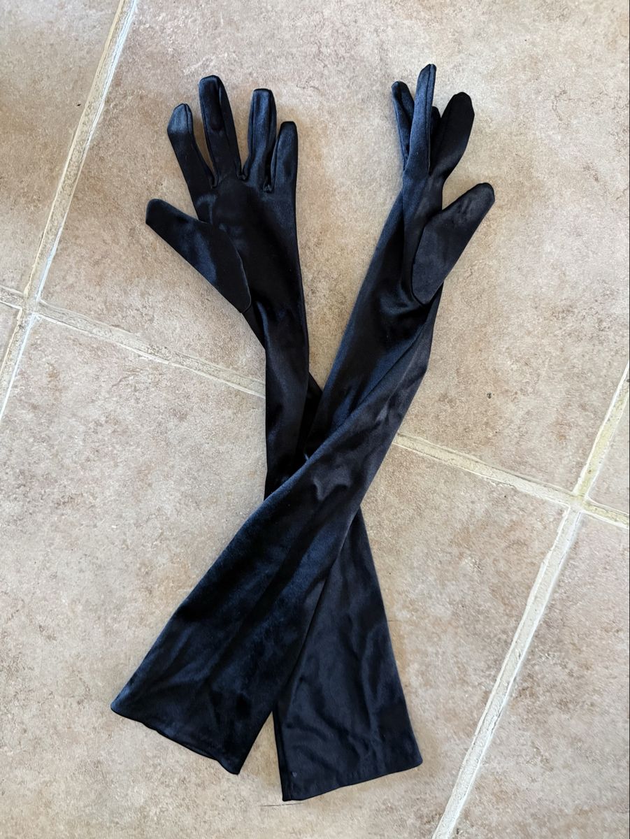 Long black satin gloves one size costume gloves