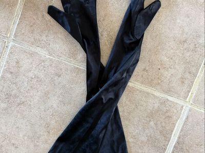Long black satin gloves one size costume gloves