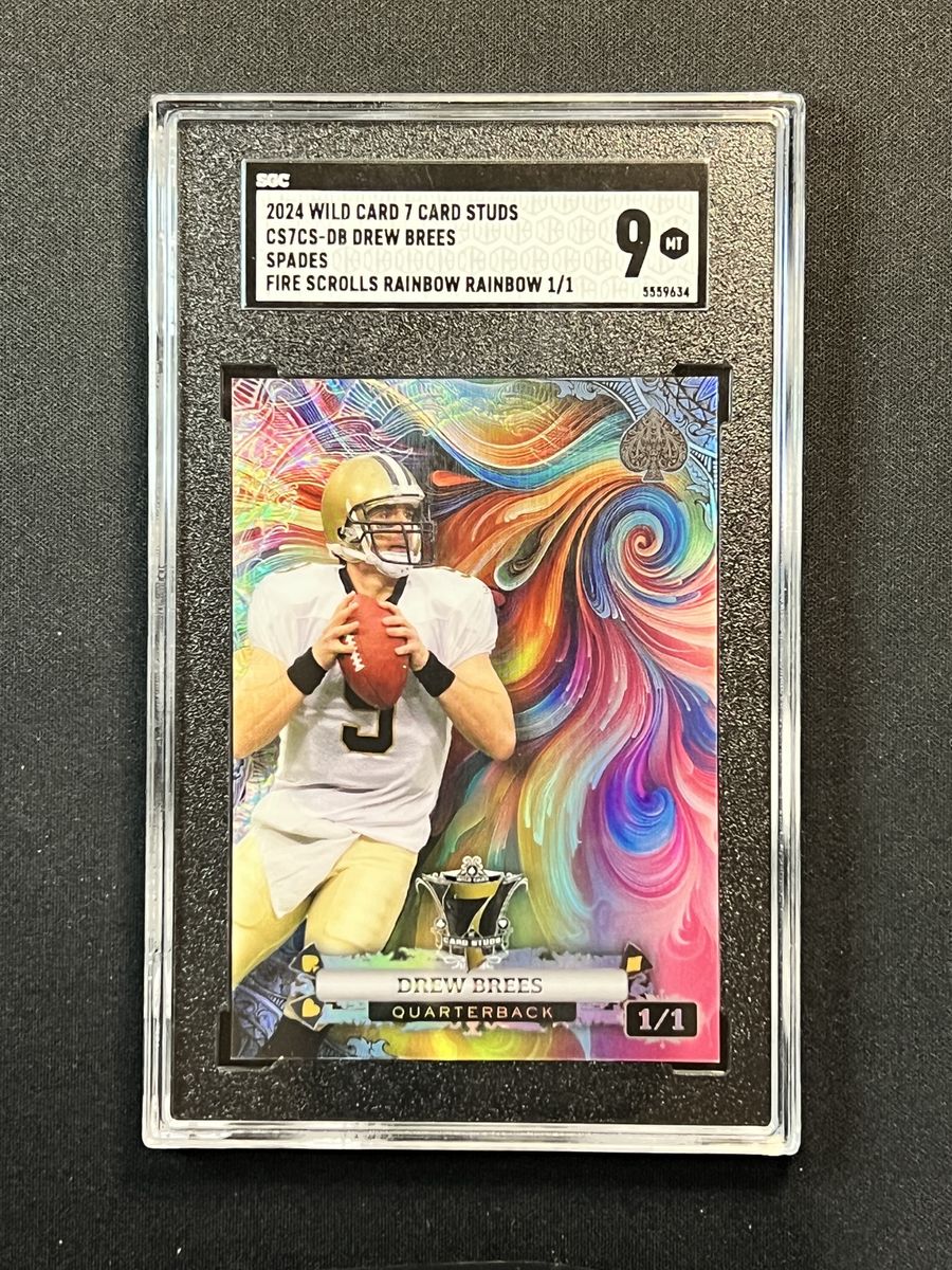 Drew Brees  1/1 SGC 9 Mint New Orleans Saints 2024 Wild Card 7 Card Studs Fire Scrolls Rainbow 