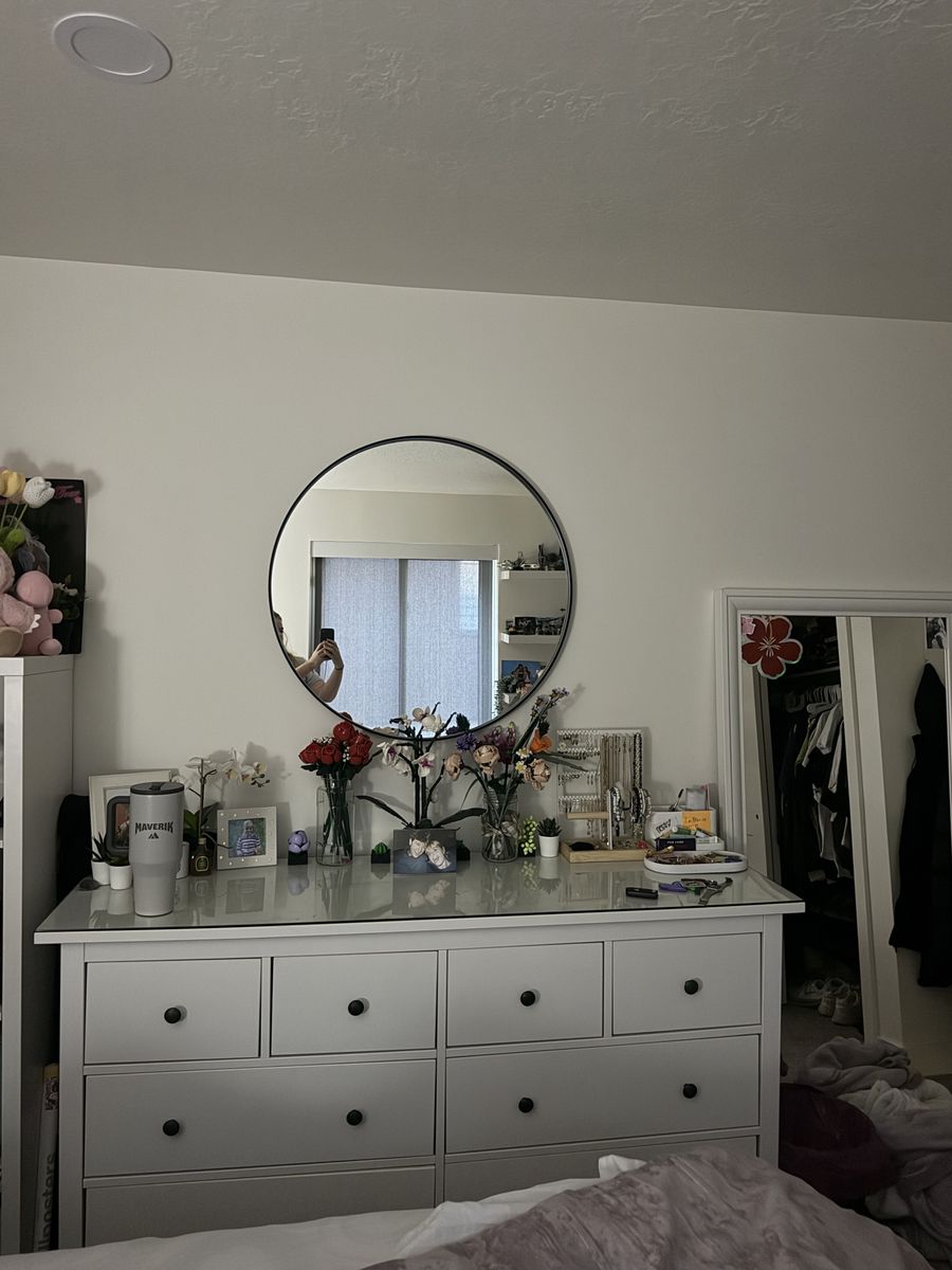 IKEA Round Wall Mirror with Black Metal Frame