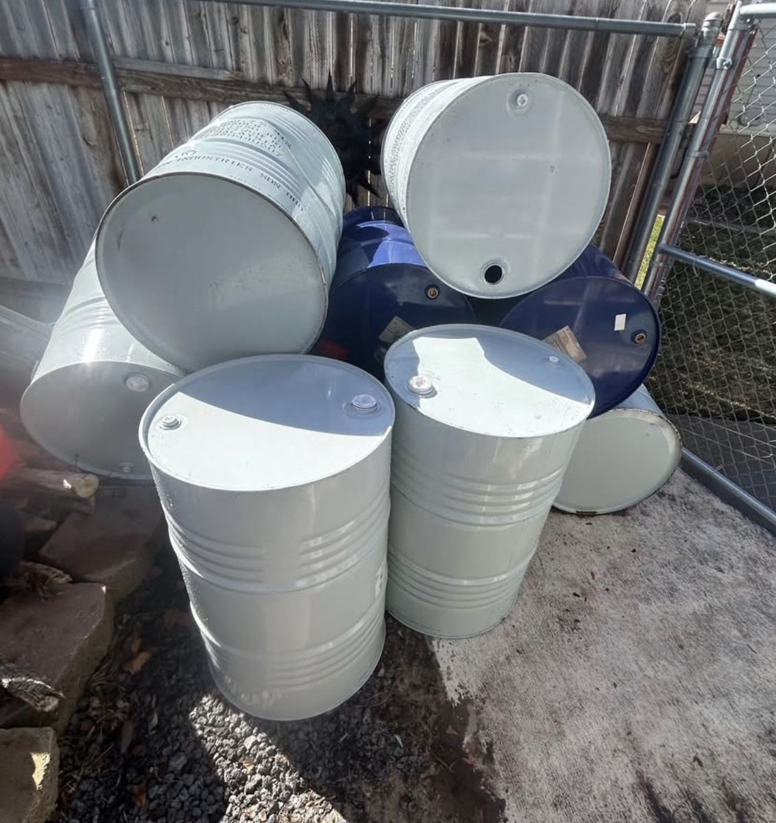 Used 55 Gallon Metal Drums - Storage, Rain Barrels, Project Ready (Lot of 10+)