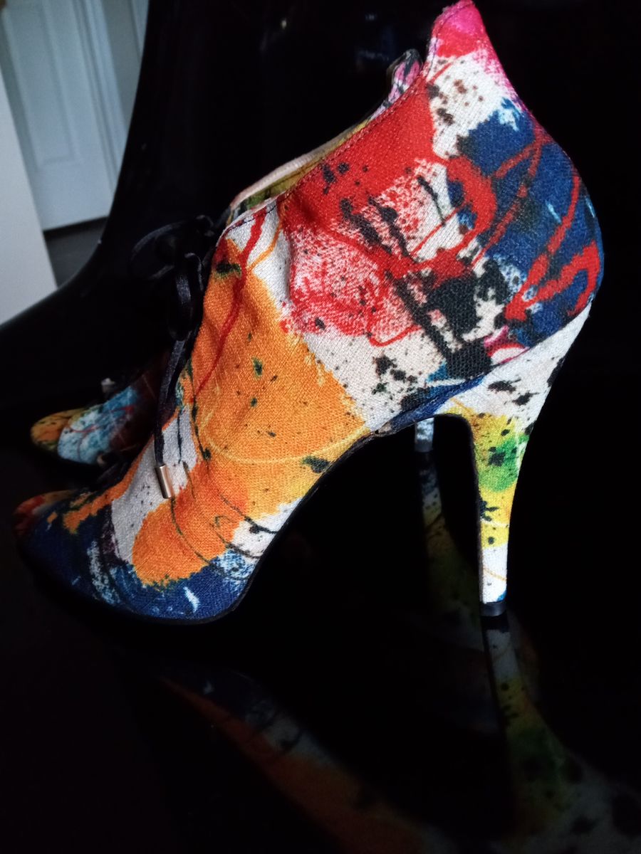 Bionda costansa Milano Artistic Paint Splatter Canvas Peep-Toe Stiletto Boots - EU Women's Size 39, 3-inch Heel