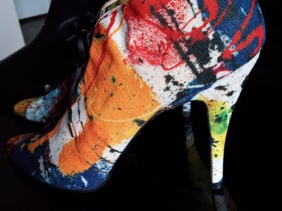 Bionda costansa Milano Artistic Paint Splatter Canvas Peep-Toe Stiletto Boots - EU Women's Size 39, 3-inch Heel