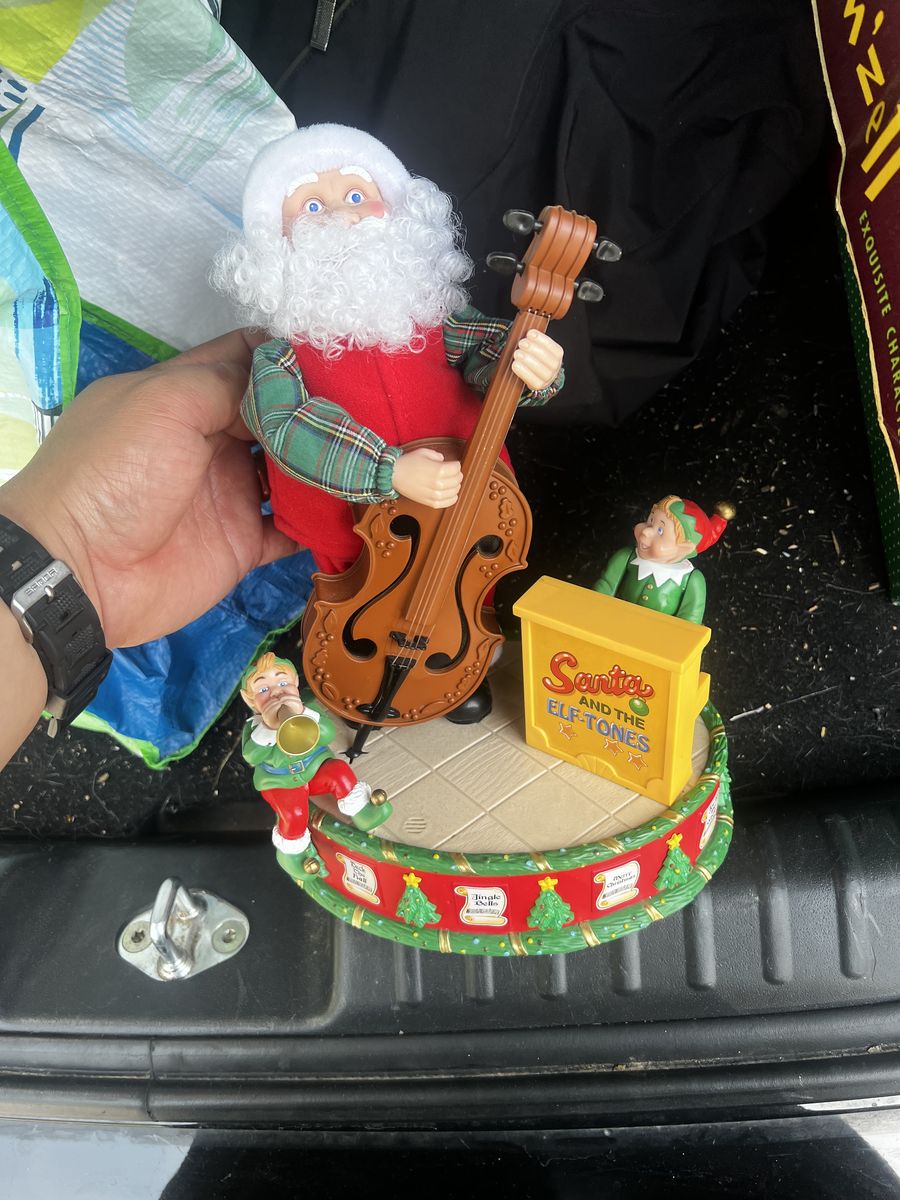 Santa and the Elf Tones Animated Musical Christmas Decoration with Santa playing violin