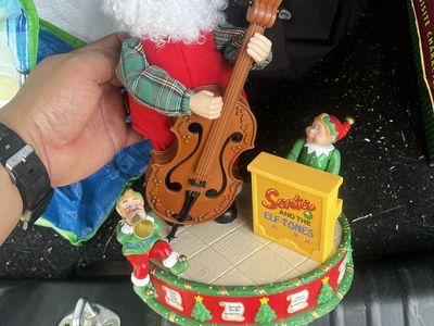 Santa and the Elf Tones Animated Musical Christmas Decoration with Santa playing violin
