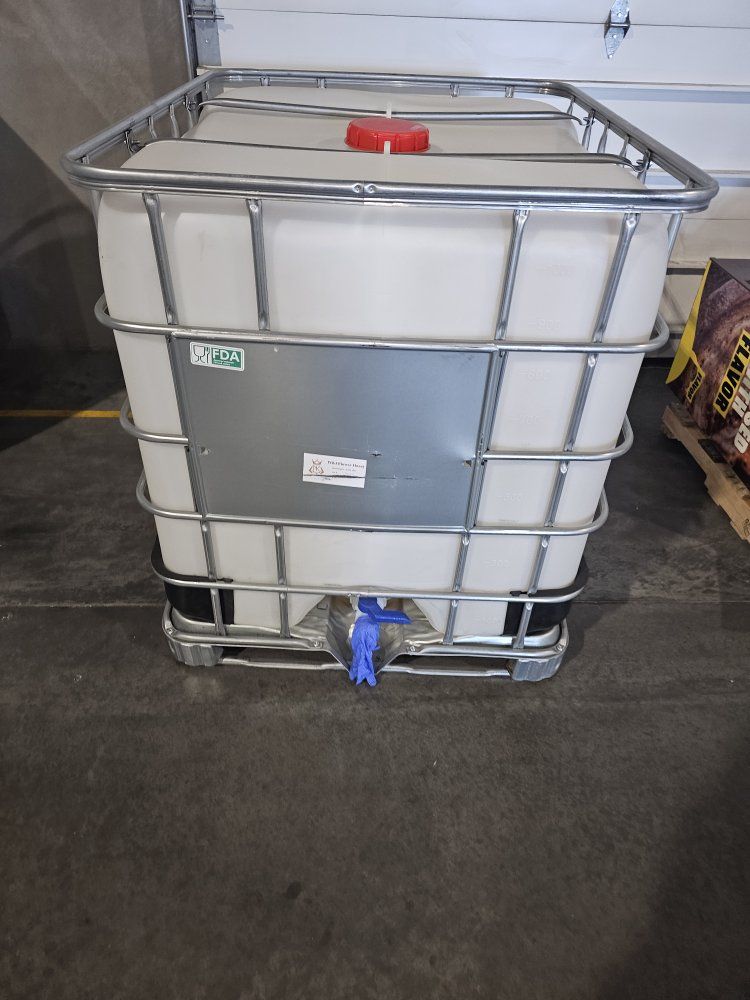 Food grade, Intermediate Bulk Container (IBC) Tote - 275 Gallon Capacity, White w/ Metal Cage