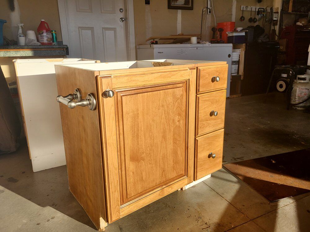 bathroom cabinet and top