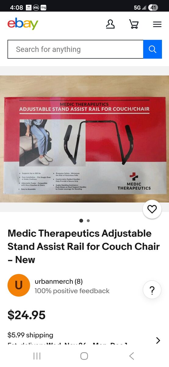 Medic Therapeutics Adjustable Stand Assist Rail for Couch/Chair--NIB