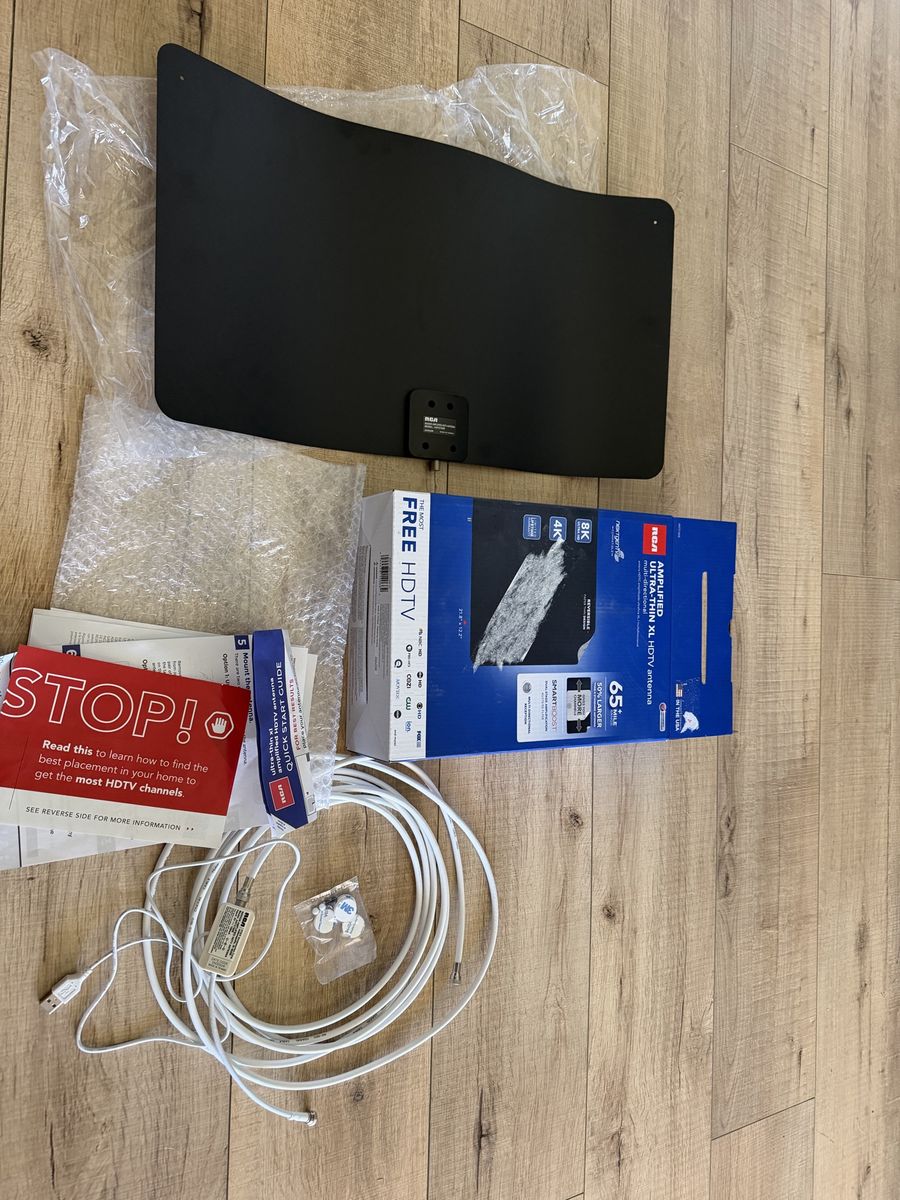 RCA Indoor TV Antenna with Amplifier for Smart TVs, 65 Mile Range, XL Ultra-Thin, White
