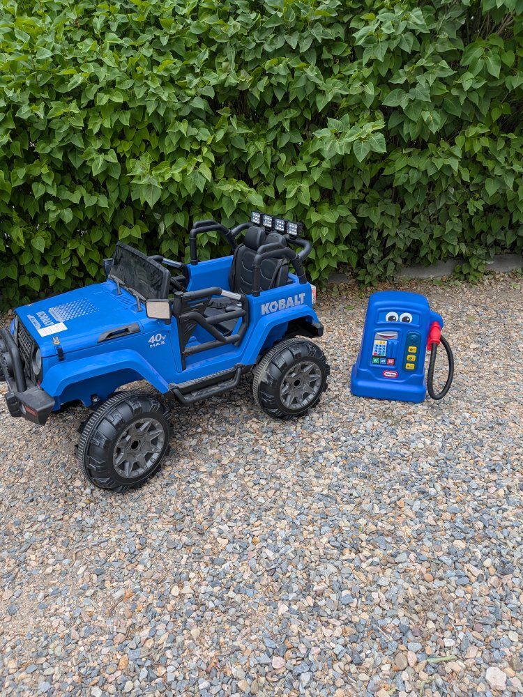 Kobalt 40V Max Electric Ride-On Car with Remote Control, Battery, and Charger - Blue Jeep Style