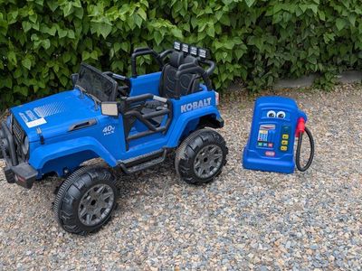 Kobalt 40V Max Electric Ride-On Car with Remote Control, Battery, and Charger - Blue Jeep Style