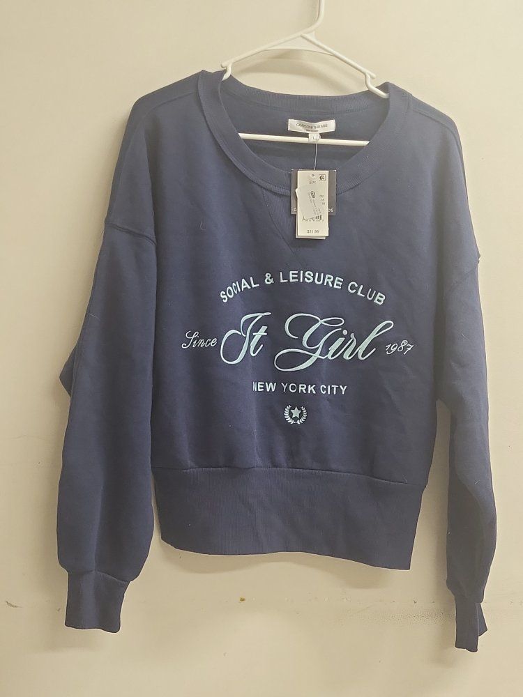 Grayson/Threads 'It Girl' Blue Graphic Sweatshirt Size L New with Tags
