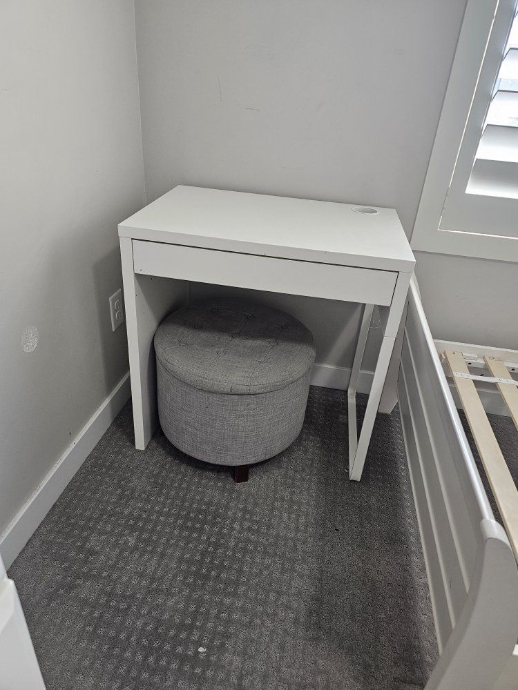 White Ikea Desk with Drawer and Cable Management - Compact Design