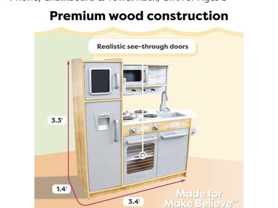 KidKraft Uptown Natural Wooden Play Kitchen with Play Phone, Chalkboard, & Towel Rack - Ages 3+
