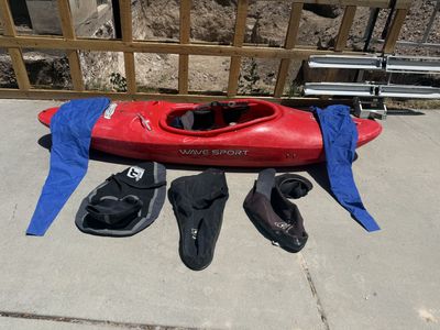 Wave Sport Whitewater Kayak, 3 spray skirts, 2 float bags