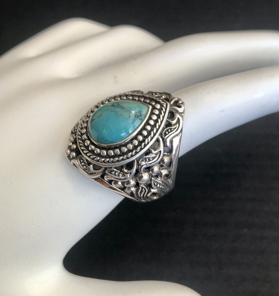 Sterling Silver And Teardrop Turquoise Ring