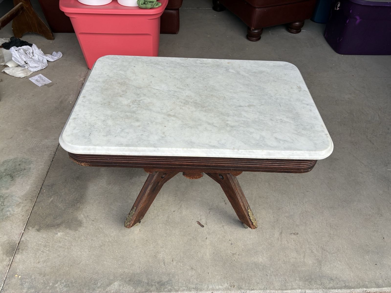 Antique Victorian Carved Wood Marble Top Coffee Table