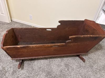 Antique Wooden Baby Cradle / Bassinet - Rustic Distressed Finish, Vintage Nursery Decor