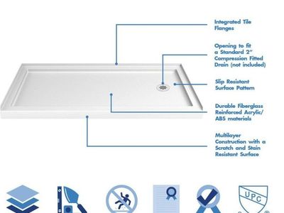 New in box 34 x 60 right hand shower pan