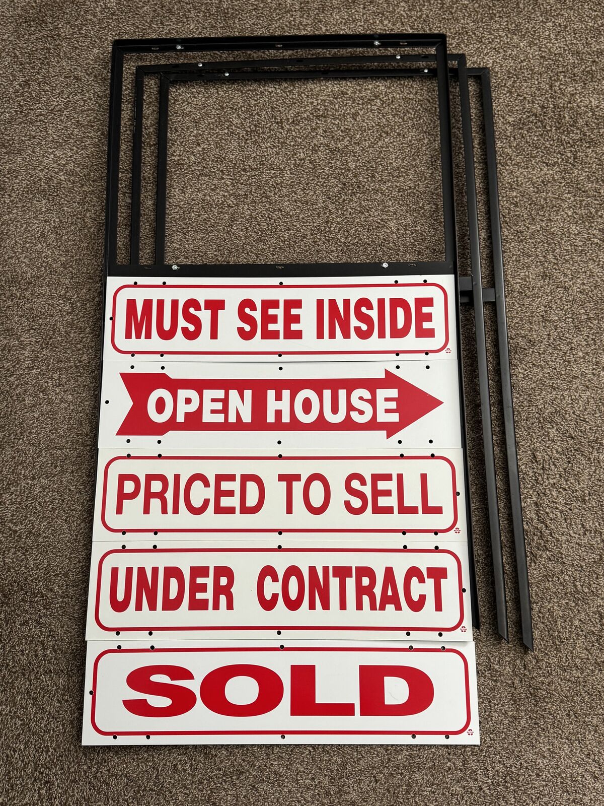 Real Estate Yard Sign Holders (3) and Hanging Signs (5)