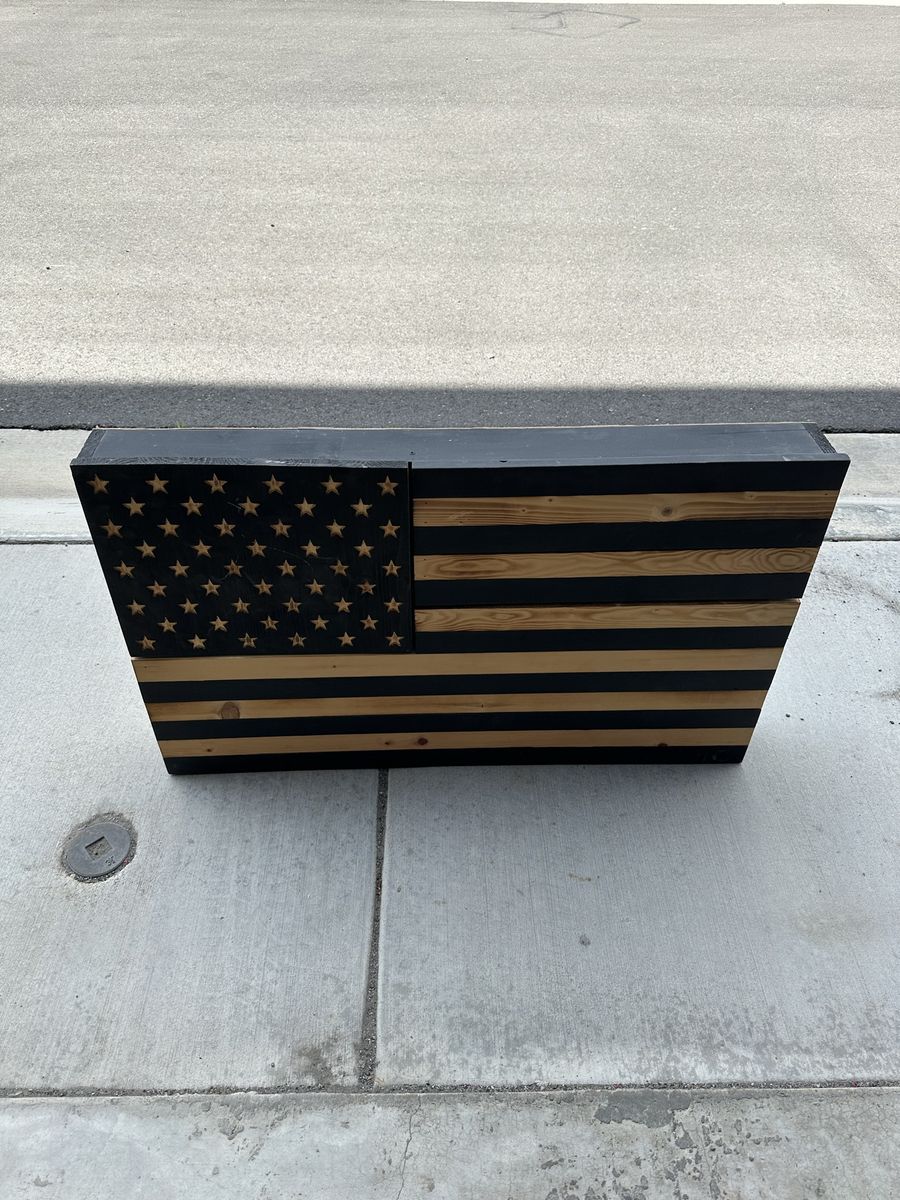 Handmade Wooden American Flag, Black & Natural Wood, Patriotic Home Decor