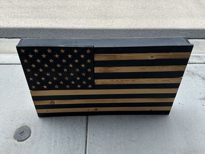 Handmade Wooden American Flag, Black & Natural Wood, Patriotic Home Decor