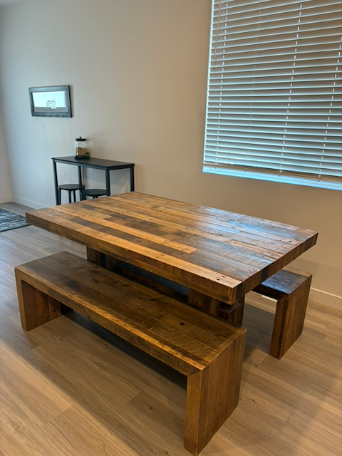 West Elm Emmerson Solid Reclaimed Wood Rectangle Dining Table and Benches