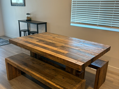 West Elm Emmerson Solid Reclaimed Wood Rectangle Dining Table and Benches