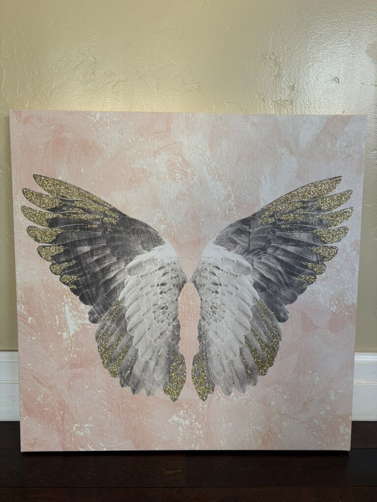 Angel Wings Golden Feather Down Wall Art Decor