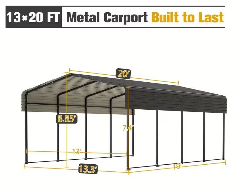 New 13x20 Heavy-Duty Steel Carport Canopy – Fits SUVs, Trucks, Boats – Black $750 Firm