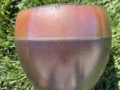Ceramic Plant Pot with Drainage Hole & Saucer - Brown/Bronze Glazed Finish