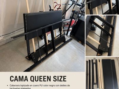 Queen Size Black Faux Leather Tufted Bed Frame with Metal Slats