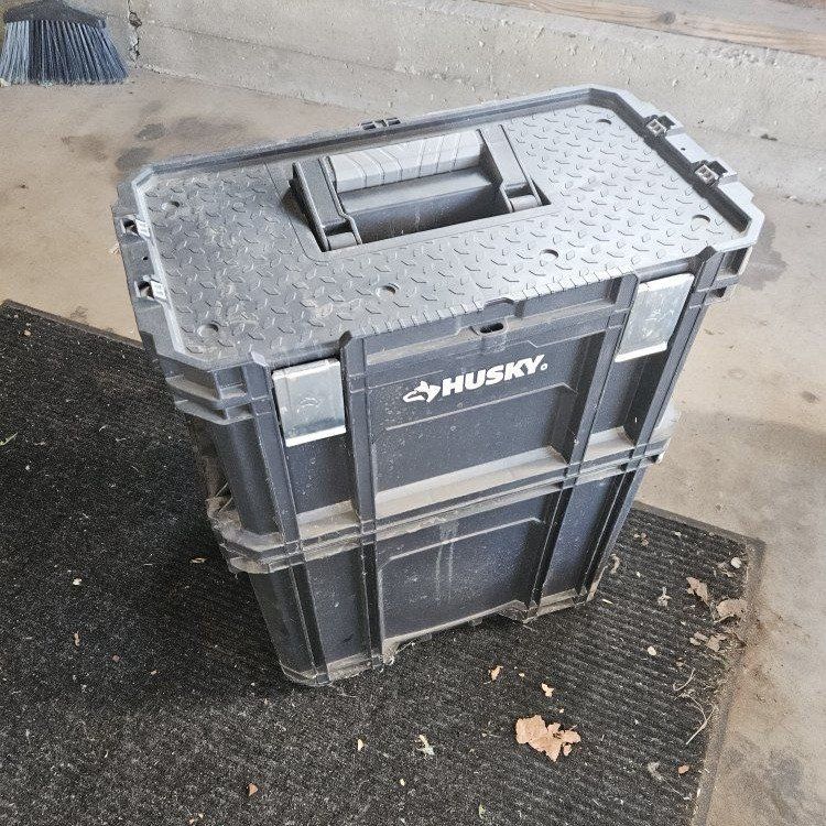Husky Connect 2-Piece Stackable Mobile Tool Box Organizer System with Wheels