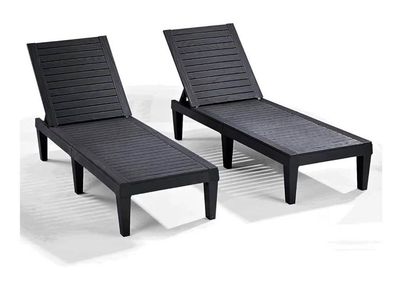 Adjustable Black Patio Loungers - Set of 2 Waterproof PP Material Chaise Lounge Chairs