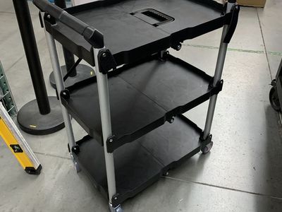 VEVOR 3-Shelf Foldable Utility Service Cart 165 lbs. Capacity Heavy Duty Plastic Rolling Cart in Black with Lockable Wheels