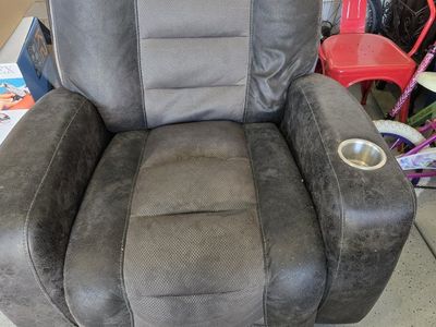 Comfortable Recliner Chair with Cupholder - Gray/Brown Upholstery