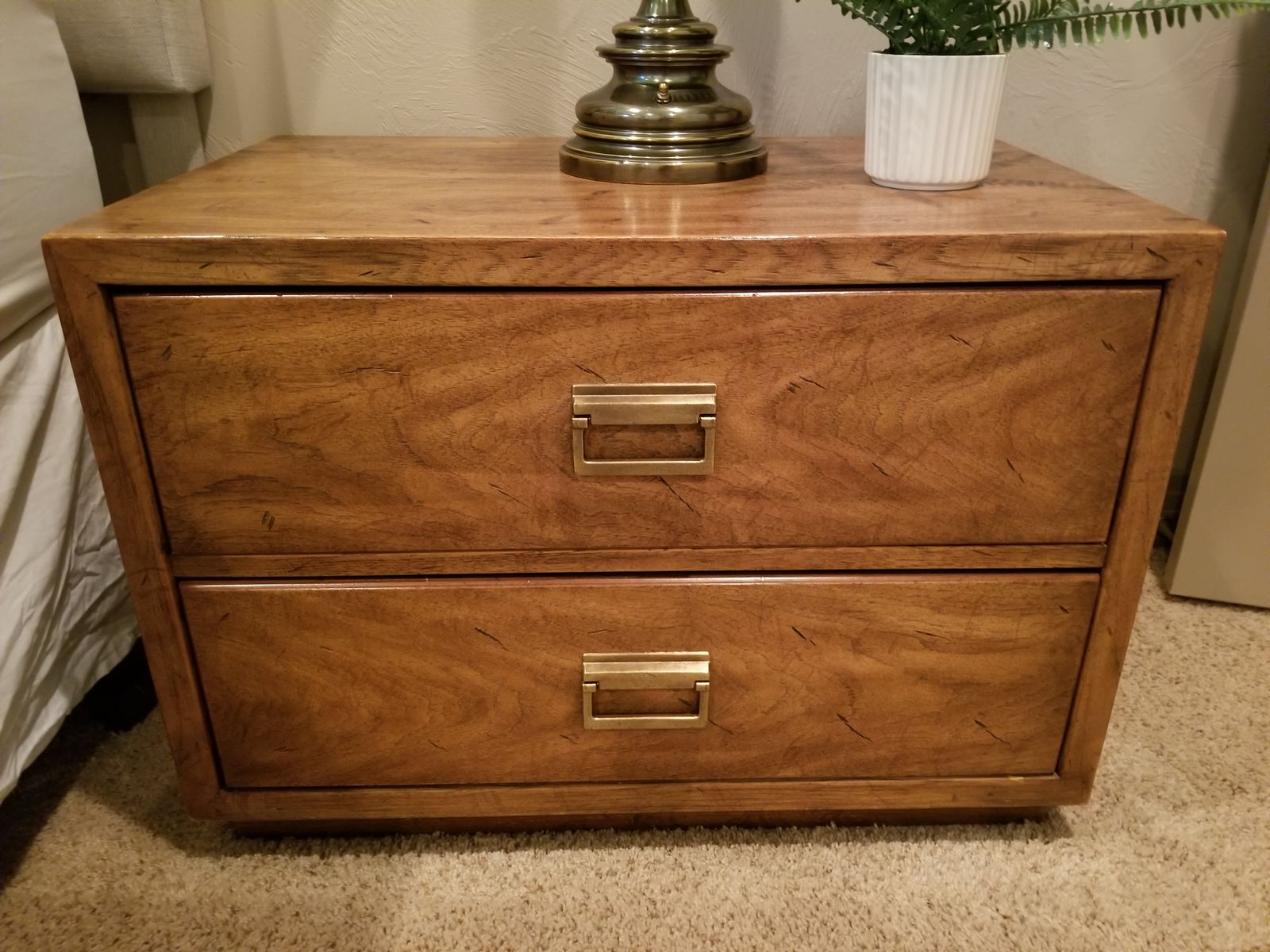 Drexel Matching Nightstands – Solid Wood, Brass Hardware (Pair)