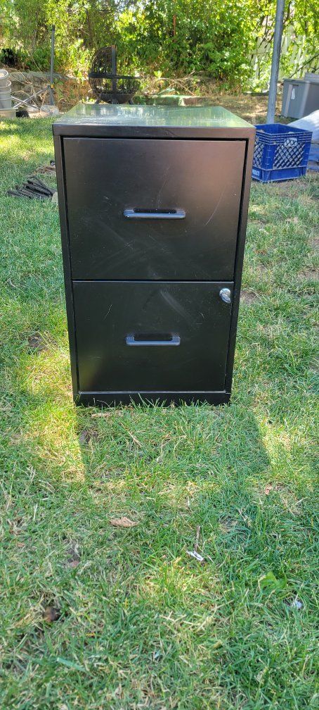 Black 2-Drawer Filing Cabinet - Office/Home Storage with Lock, Used