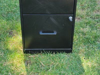 Black 2-Drawer Filing Cabinet - Office/Home Storage with Lock, Used