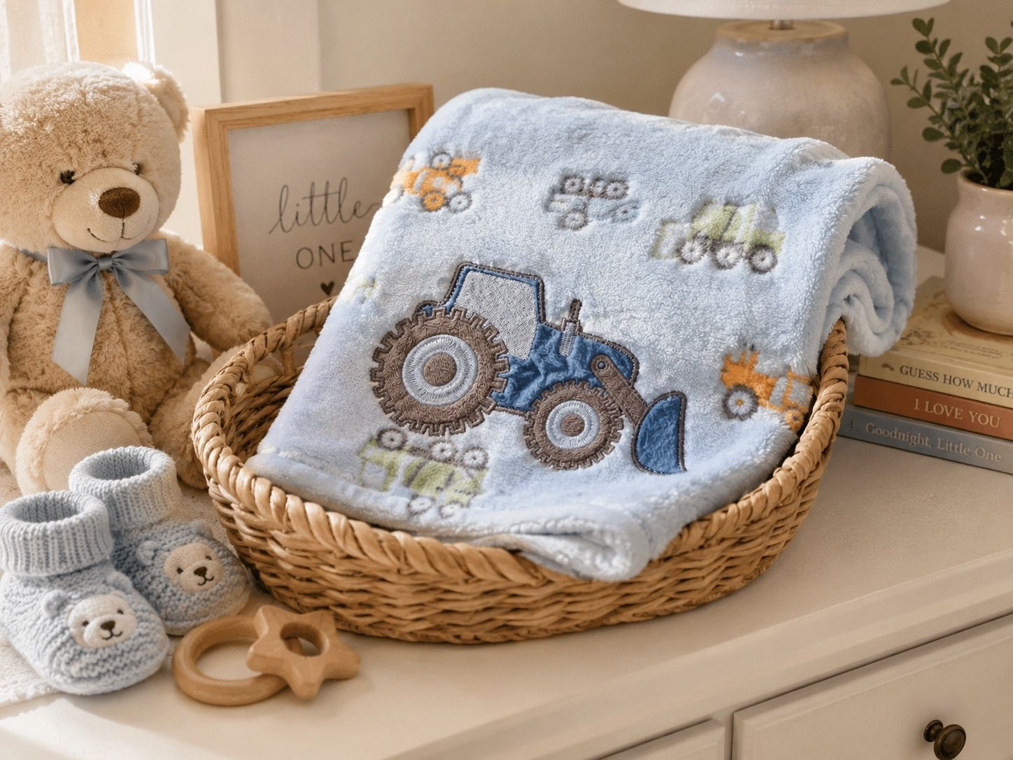 Baby Gear Blue Construction Truck Tractor Plush Baby Blanket NWT