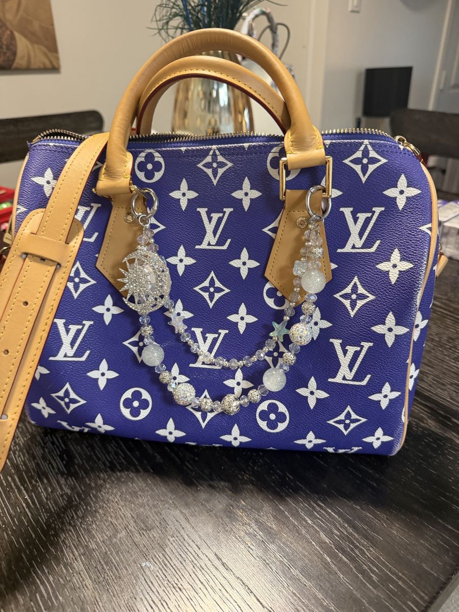 Louis Vuitton Monogram Blue & White Handbag with Strap and Pouch